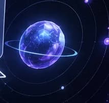 Glowing violet planet with orbit rings